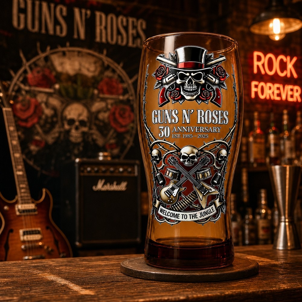 Vintage Collectible Glass - كوب بيرة تذكاري لفرقة Guns N'