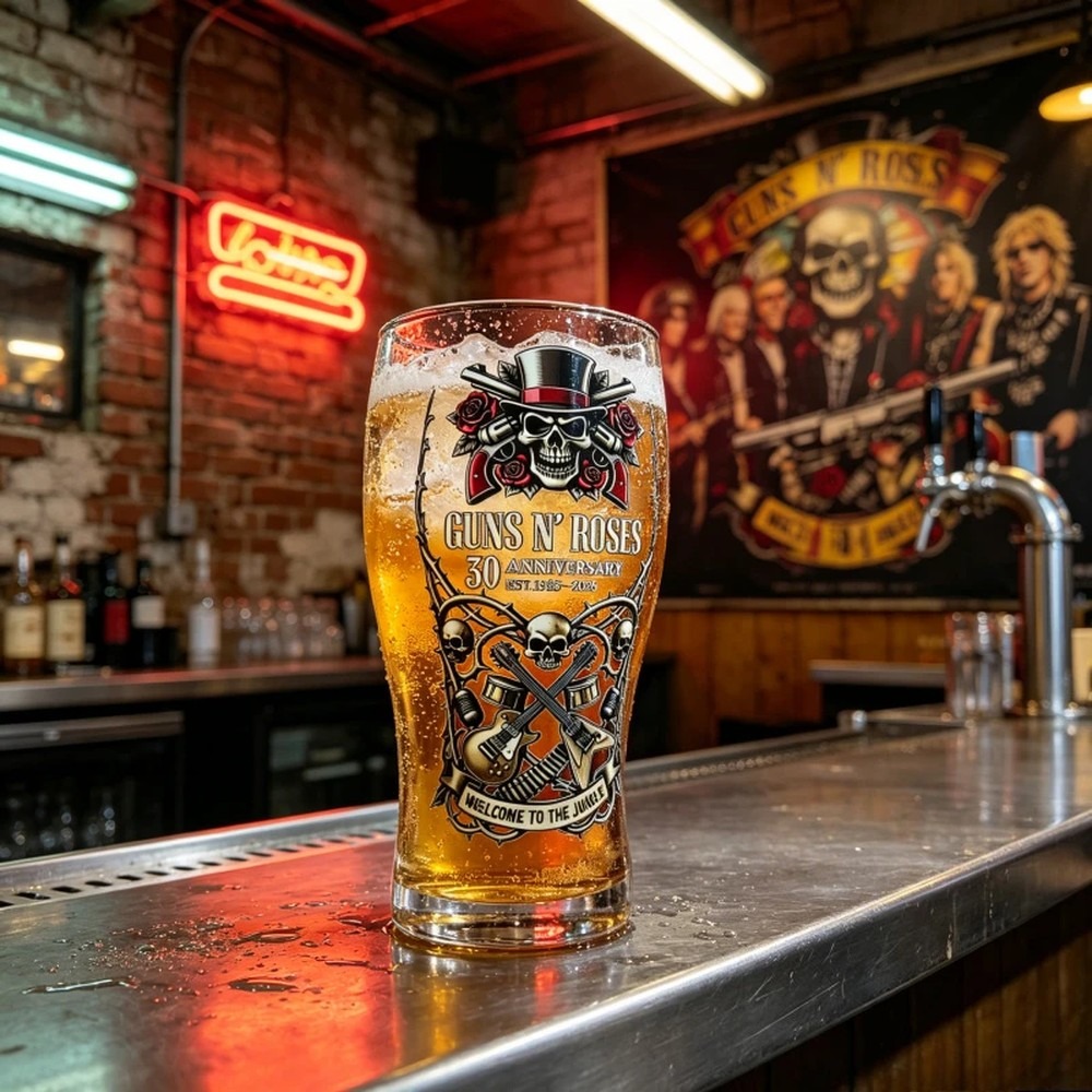 كوب بيرة تذكاري لفرقة Guns N'  - مراجعة Vintage Collectible Glass وسعره